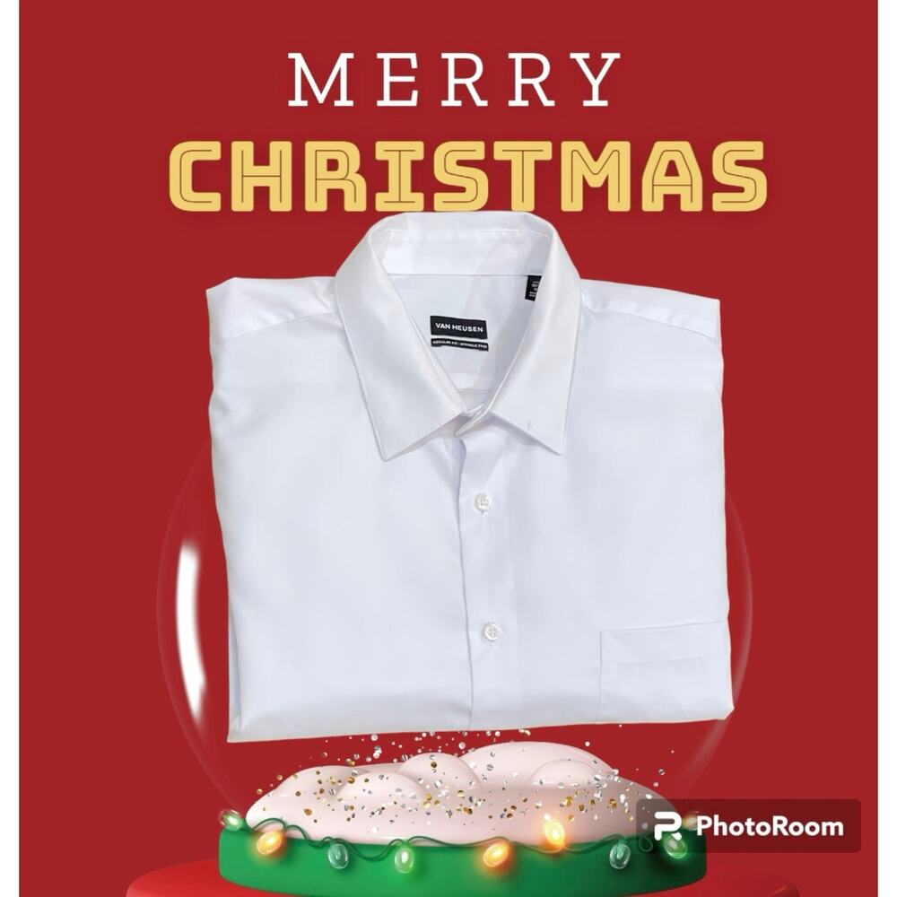 Van Heusen Men's Dress Shirt Regular Fit Solid White XLarge